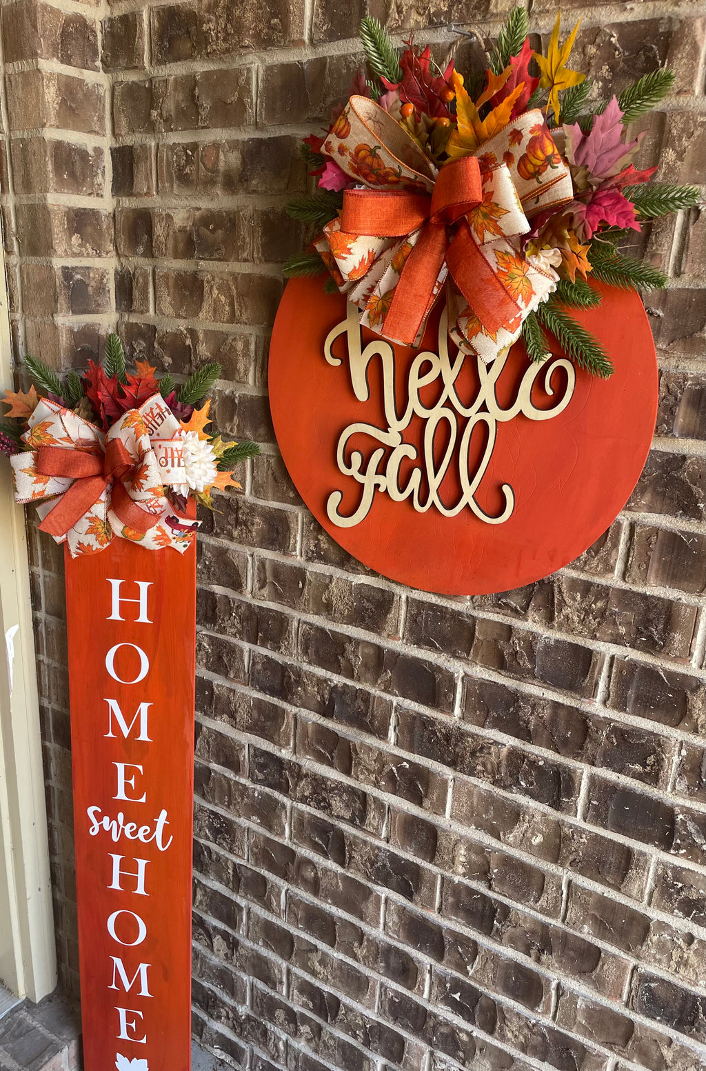 Hello Fall Front Door Hanger & Matching Porch Sign Set