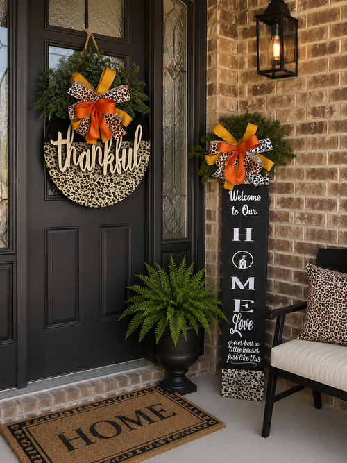 Leopard print and black Door Hanger & Porch sign set