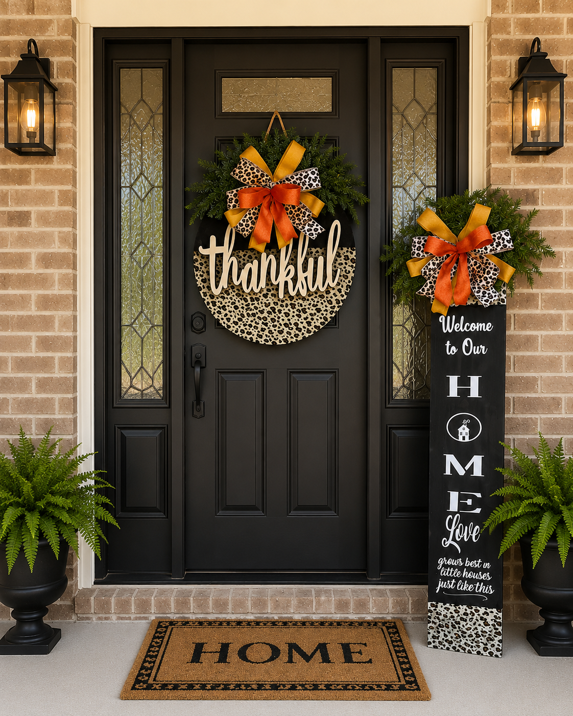 Leopard print and black Door Hanger & Porch sign set