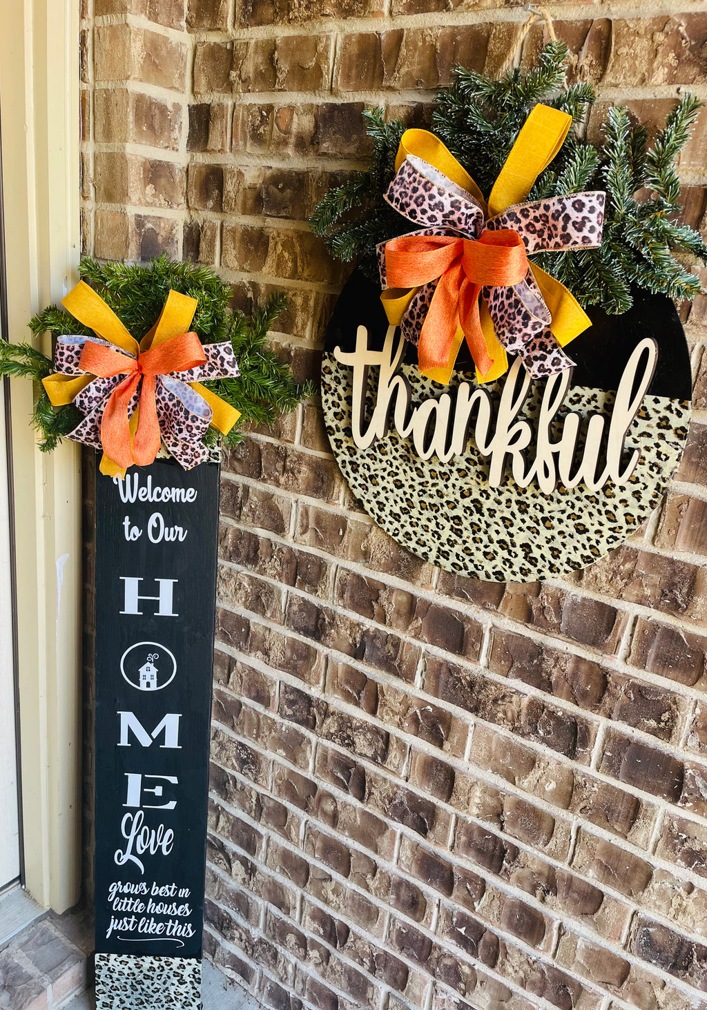 Leopard print and black Door Hanger & Porch sign set