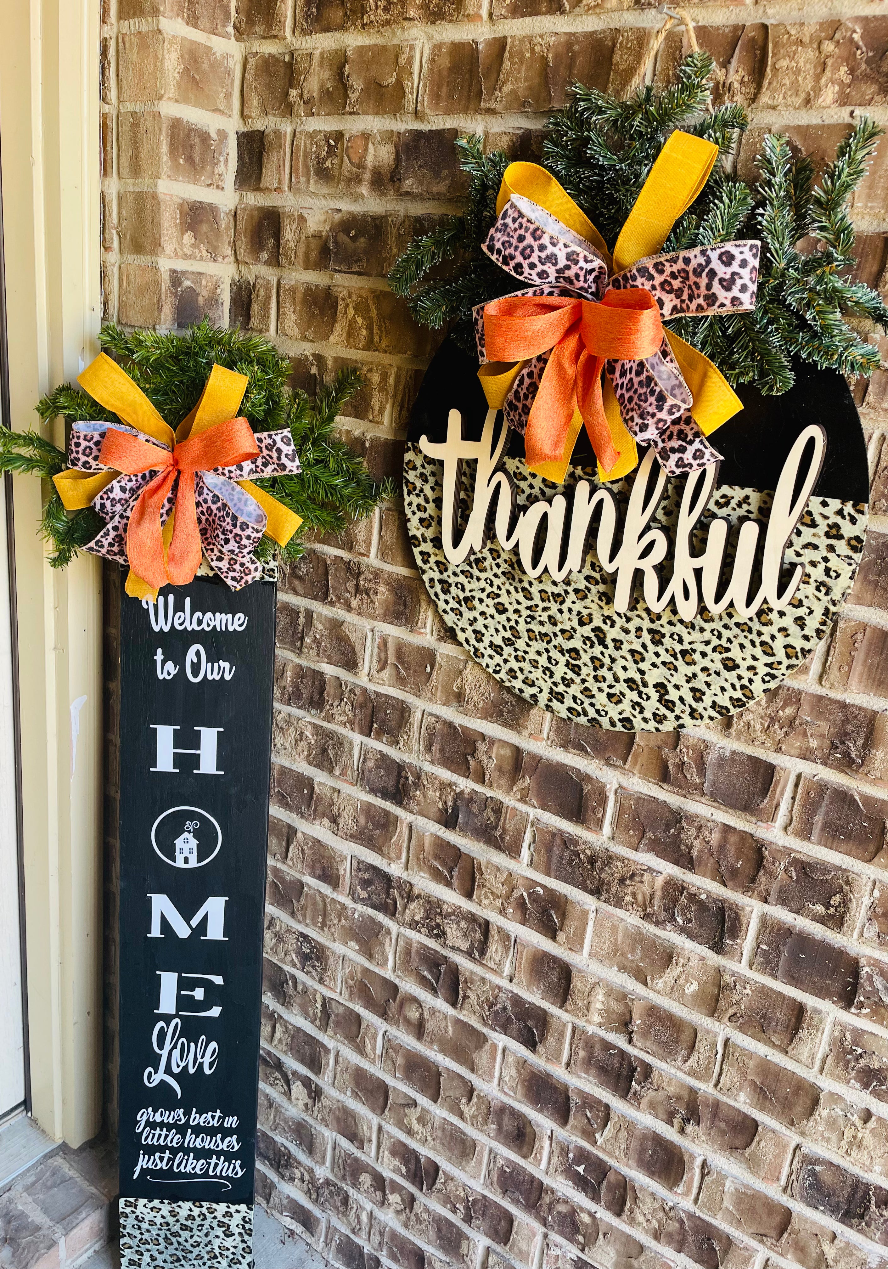 Leopard print and black Door Hanger & Porch sign set