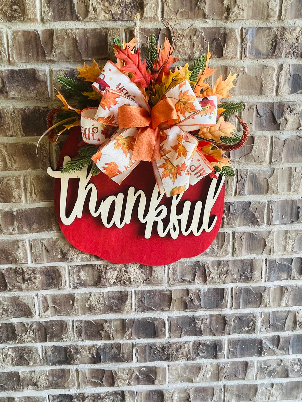 Red Pumpkin Thankful Door Hanger