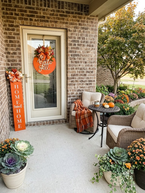 Hello Fall Front Door Hanger & Matching Porch Sign Set