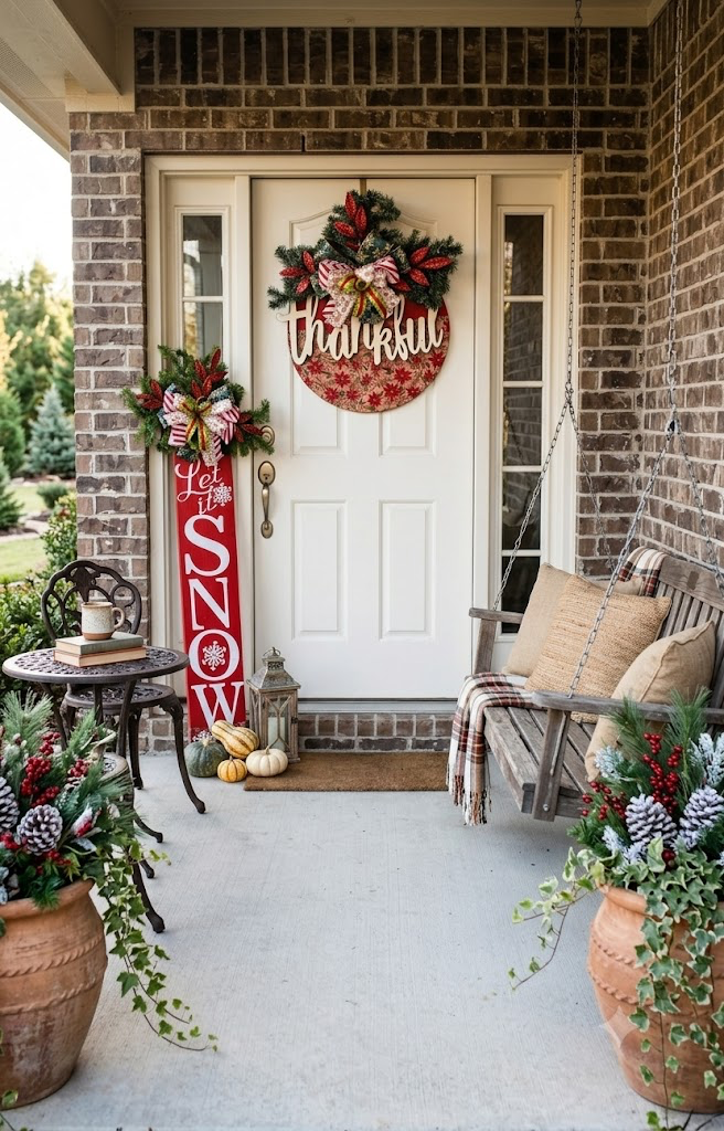 Poinsettia Winter Front Door Hanger & Matching Porch Sign Set